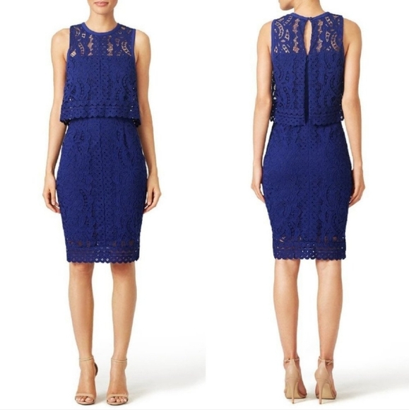 SAYLOR Dresses & Skirts - Saylor Betsey lace dress navy popover size large cocktail holiday wedding